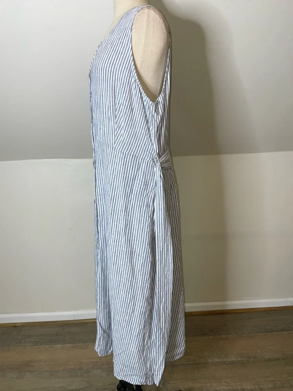 Casa Cabana XL Blue White Striped Shirt Dress Sleeveless Belt Pockets NWOT - Picture 4 of 9